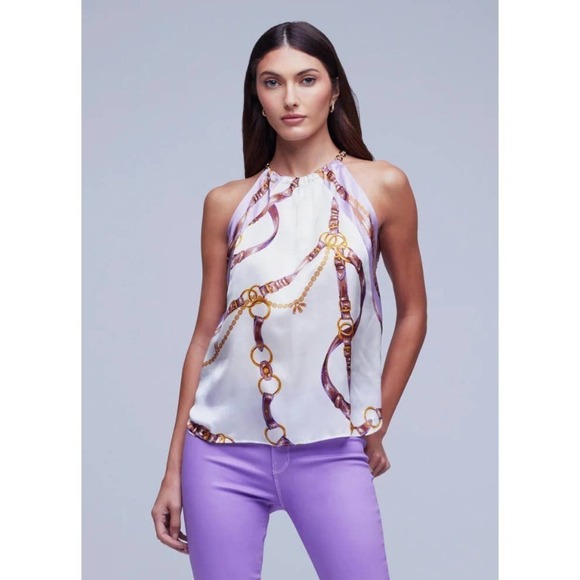 L’agence Chain Silk Halterneck Pullover Top Sleeveless Purple Size M NWOT - Picture 3 of 8